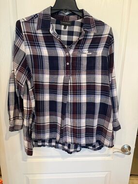 Lane Bryant Women's Purple Blue Plaid Weave Popover Tunic Blouse Plus sz 14/16